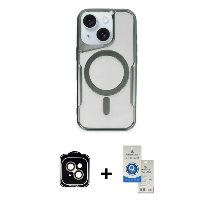 MARSİLYAN™- iPhone 14 Kılıf Yadigar Klasik Özel Seri - Şeffaf Royal Nano Ekran Koruyucu + PVD Metal Kamera Lens - TU