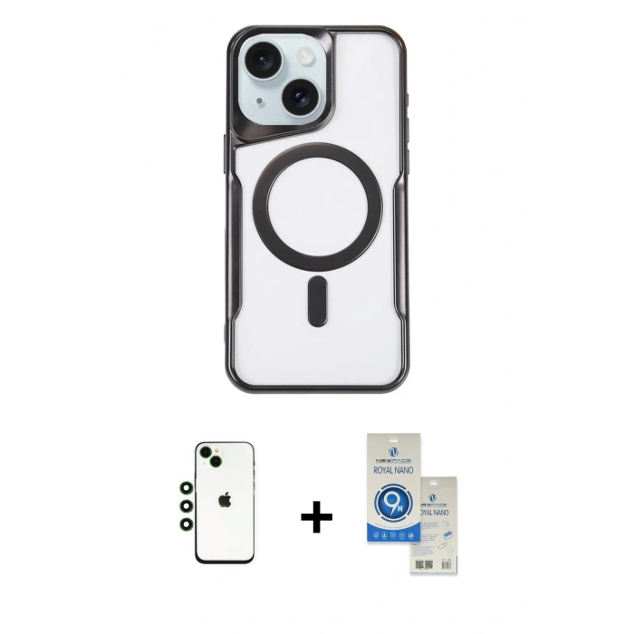 MARSİLYAN™- iPhone 14 Kılıf Yadigar Klasik Özel Seri - Şeffaf Royal Nano Ekran Koruyucu + Shine Kamera Lens - YL