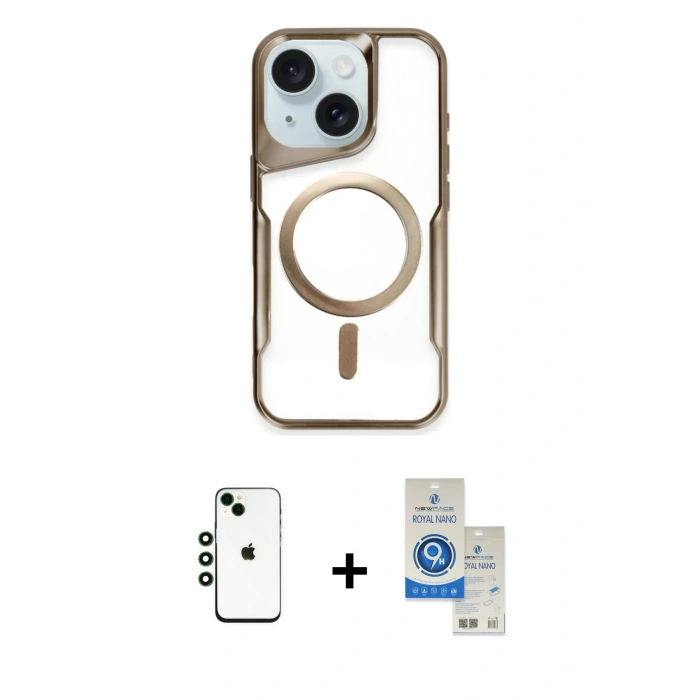 MARSİLYAN™- iPhone 14 Kılıf Yadigar Klasik Özel Seri - Şeffaf Royal Nano Ekran Koruyucu + Shine Kamera Lens - YL
