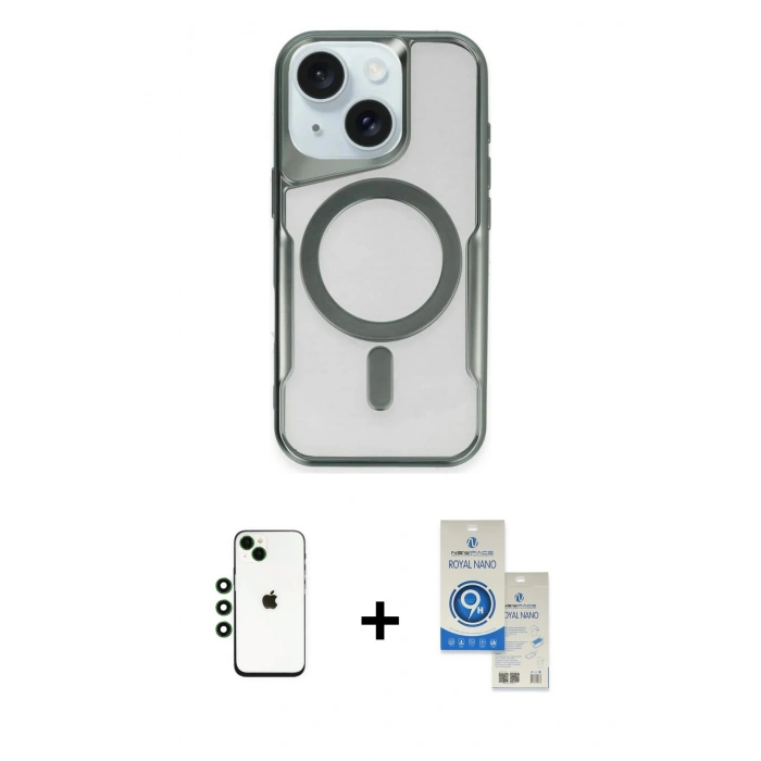 MARSİLYAN™- iPhone 14 Kılıf Yadigar Klasik Özel Seri - Şeffaf Royal Nano Ekran Koruyucu + Shine Kamera Lens - YL