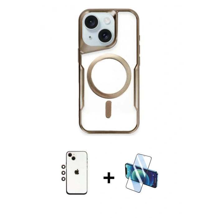 MARSİLYAN™- iPhone 14 Kılıf Yadigar Klasik Özel Seri - Siyah 3D Antistatik Cam Ekran Koruyucu + Shine Kamera Lens - GI
