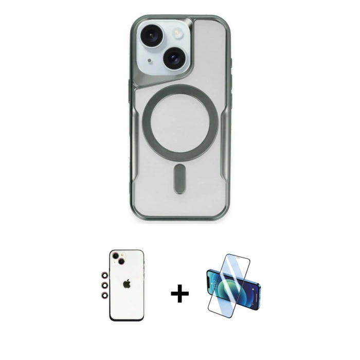 MARSİLYAN™- iPhone 14 Kılıf Yadigar Klasik Özel Seri - Siyah 3D Antistatik Cam Ekran Koruyucu + Shine Kamera Lens - GI