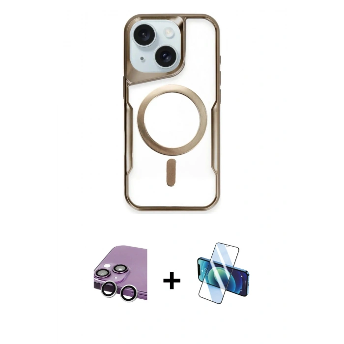 MARSİLYAN™- iPhone 14 Kılıf Yadigar Klasik Özel Seri - Siyah 3D Antistatik Cam Ekran Koruyucu + Raze Metal Kamera Lens - GS