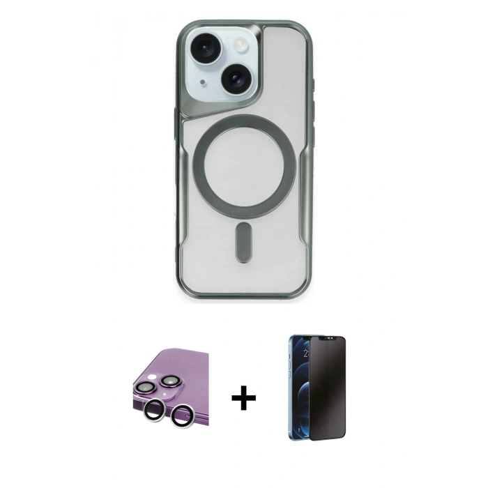 MARSİLYAN™- iPhone 14 Kılıf Yadigar Klasik Özel Seri - Siyah 3D Antistatik Hayalet Cam Ekran Koruyucu + Raze Metal Kamera Lens - GS