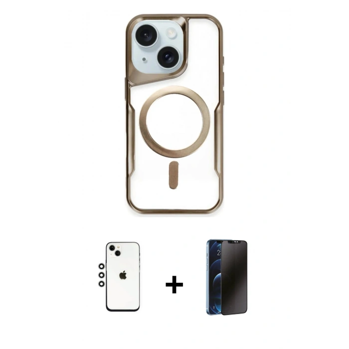 MARSİLYAN™- iPhone 14 Kılıf Yadigar Klasik Özel Seri - Siyah 3D Antistatik Hayalet Cam Ekran Koruyucu + Shine Kamera Lens - GS