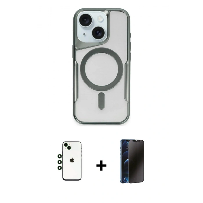MARSİLYAN™- iPhone 14 Kılıf Yadigar Klasik Özel Seri - Siyah 3D Antistatik Hayalet Cam Ekran Koruyucu + Shine Kamera Lens - YL
