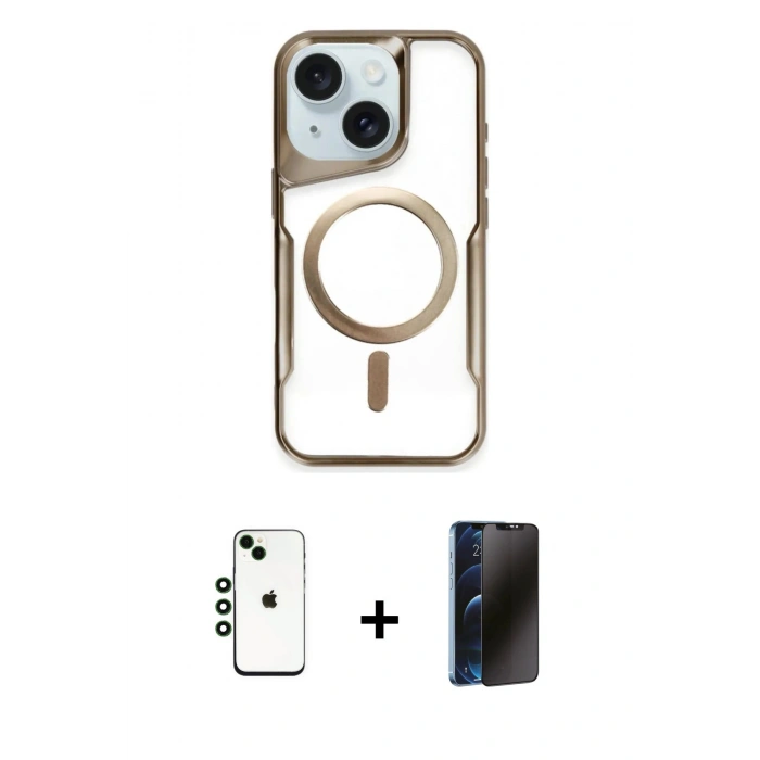 MARSİLYAN™- iPhone 14 Kılıf Yadigar Klasik Özel Seri - Siyah 3D Antistatik Hayalet Cam Ekran Koruyucu + Shine Kamera Lens - YL