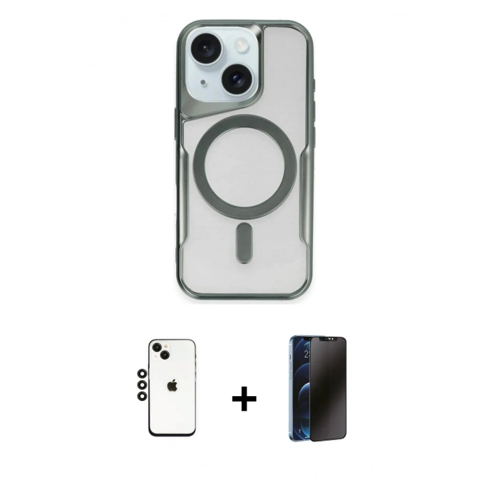 MARSİLYAN™- iPhone 14 Kılıf Yadigar Klasik Özel Seri - Siyah 3D Antistatik Hayalet Cam Ekran Koruyucu + Shine Kamera Lens - SH