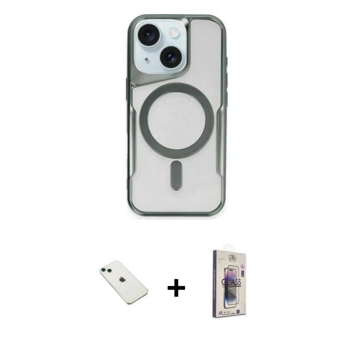 MARSİLYAN™- iPhone 14 Kılıf Yadigar Klasik Özel Seri - Siyah Bilvis 3D Cam Ekran Koruyucu + Diamond Kamera Lens - YL