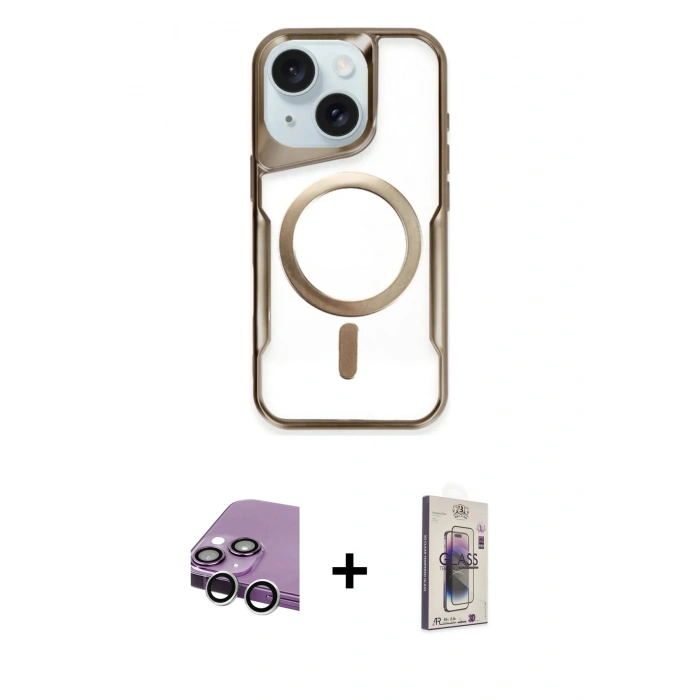 MARSİLYAN™- iPhone 14 Kılıf Yadigar Klasik Özel Seri - Siyah Bilvis 3D Cam Ekran Koruyucu + Raze Metal Kamera Lens - GS