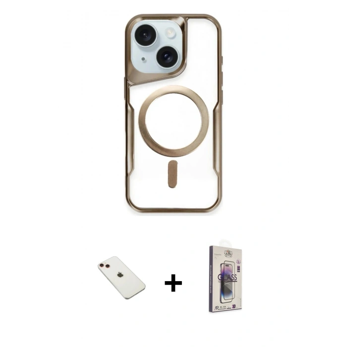 MARSİLYAN™- iPhone 14 Kılıf Yadigar Klasik Özel Seri - Siyah Bilvis 3D Cam Ekran Koruyucu + Diamond Kamera Lens - KI