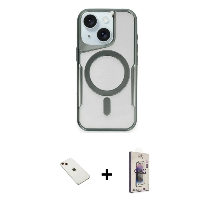 MARSİLYAN™- iPhone 14 Kılıf Yadigar Klasik Özel Seri - Siyah Bilvis 3D Cam Ekran Koruyucu + Diamond Kamera Lens - KI