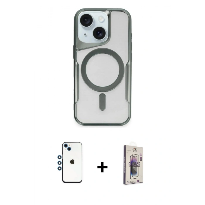 MARSİLYAN™- iPhone 14 Kılıf Yadigar Klasik Özel Seri - Siyah Bilvis 3D Cam Ekran Koruyucu + Shine Kamera Lens - MI