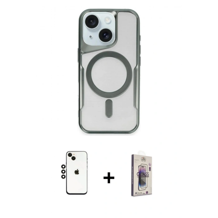 MARSİLYAN™- iPhone 14 Kılıf Yadigar Klasik Özel Seri - Siyah Bilvis 3D Cam Ekran Koruyucu + Shine Kamera Lens - SH