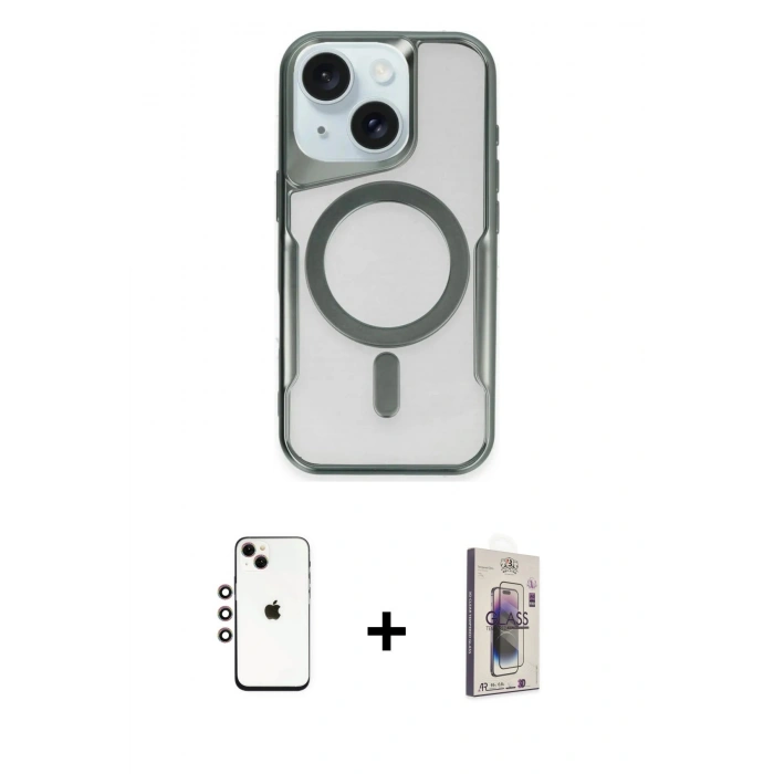 MARSİLYAN™- iPhone 14 Kılıf Yadigar Klasik Özel Seri - Siyah Bilvis 3D Cam Ekran Koruyucu + Shine Kamera Lens - GI