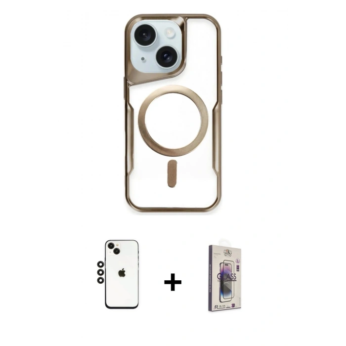 MARSİLYAN™- iPhone 14 Kılıf Yadigar Klasik Özel Seri - Siyah Bilvis 3D Cam Ekran Koruyucu + Shine Kamera Lens - SH