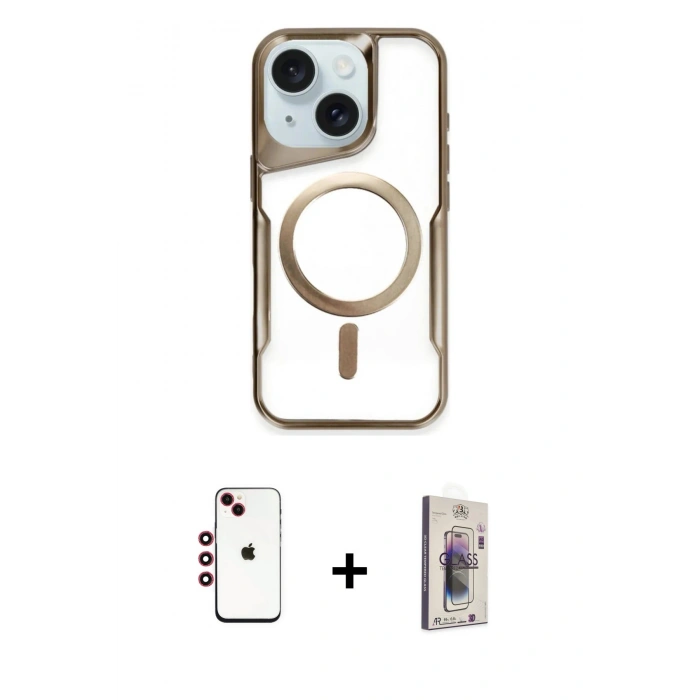 MARSİLYAN™- iPhone 14 Kılıf Yadigar Klasik Özel Seri - Siyah Bilvis 3D Cam Ekran Koruyucu + Shine Kamera Lens - KI