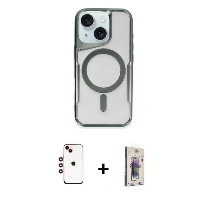 MARSİLYAN™- iPhone 14 Kılıf Yadigar Klasik Özel Seri - Siyah Bilvis 3D Cam Ekran Koruyucu + Shine Kamera Lens - KI