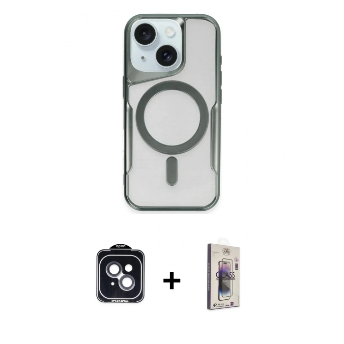 MARSİLYAN™- iPhone 14 Kılıf Yadigar Klasik Özel Seri - Siyah Bilvis 3D Cam Ekran Koruyucu + Siyah PVD Metal Kamera Lens