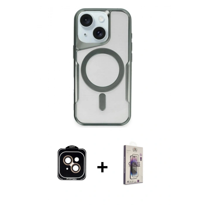 MARSİLYAN™- iPhone 14 Kılıf Yadigar Klasik Özel Seri - Siyah Bilvis 3D Cam Ekran Koruyucu + PVD Metal Kamera Lens - TU