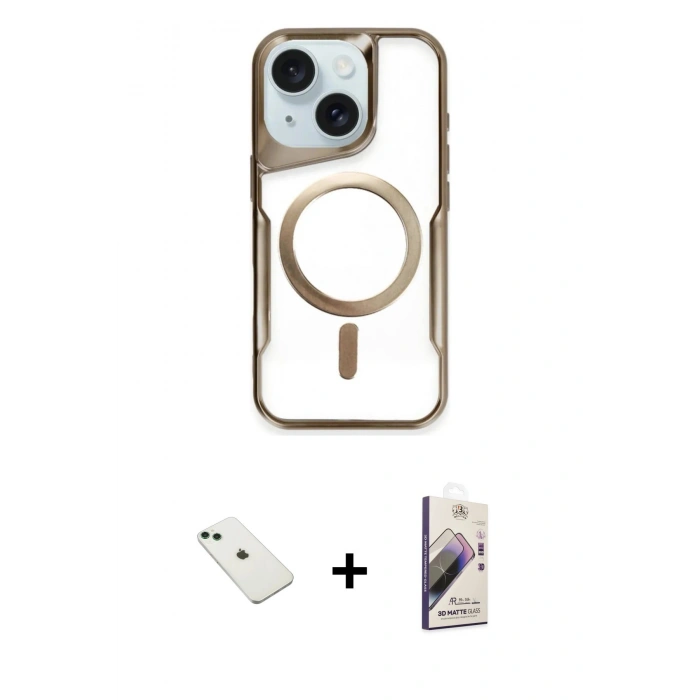 MARSİLYAN™- iPhone 14 Kılıf Yadigar Klasik Özel Seri - Siyah Bilvis 3D Mat Cam Ekran Koruyucu + Diamond Kamera Lens - YL