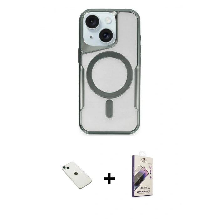 MARSİLYAN™- iPhone 14 Kılıf Yadigar Klasik Özel Seri - Siyah Bilvis 3D Mat Cam Ekran Koruyucu + Diamond Kamera Lens - YL