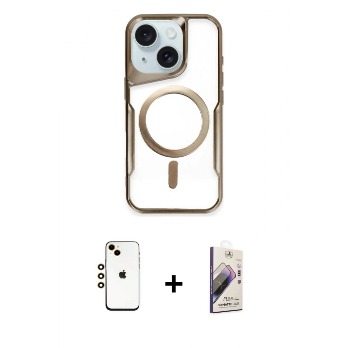 MARSİLYAN™- iPhone 14 Kılıf Yadigar Klasik Özel Seri - Siyah Bilvis 3D Mat Cam Ekran Koruyucu + Shine Kamera Lens - GD