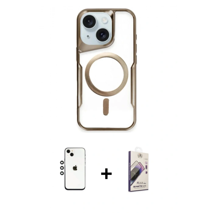 MARSİLYAN™- iPhone 14 Kılıf Yadigar Klasik Özel Seri - Siyah Bilvis 3D Mat Cam Ekran Koruyucu + Shine Kamera Lens - GS