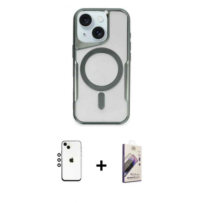 MARSİLYAN™- iPhone 14 Kılıf Yadigar Klasik Özel Seri - Siyah Bilvis 3D Mat Cam Ekran Koruyucu + Shine Kamera Lens - GS