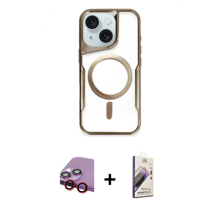 MARSİLYAN™- iPhone 14 Kılıf Yadigar Klasik Özel Seri - Siyah Bilvis 3D Mat Cam Ekran Koruyucu + Raze Metal Kamera Lens - KI