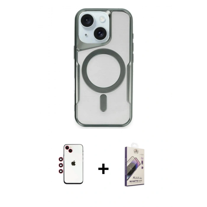 MARSİLYAN™- iPhone 14 Kılıf Yadigar Klasik Özel Seri - Siyah Bilvis 3D Mat Cam Ekran Koruyucu + Kırmızı Shine Kamera Lens