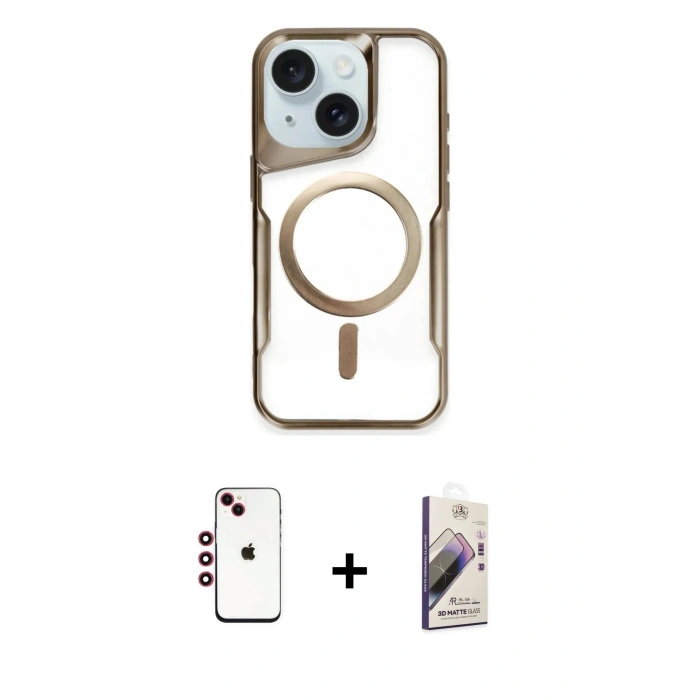 MARSİLYAN™- iPhone 14 Kılıf Yadigar Klasik Özel Seri - Siyah Bilvis 3D Mat Cam Ekran Koruyucu + Kırmızı Shine Kamera Lens