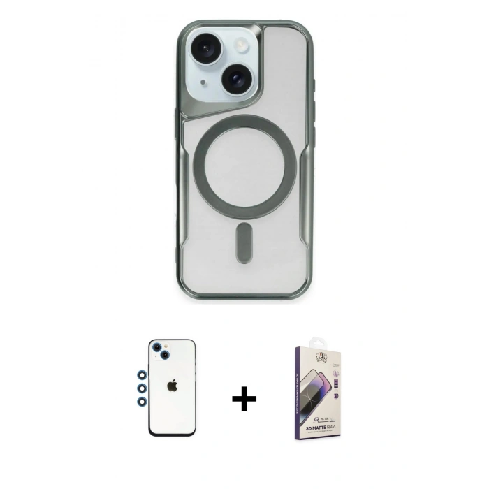 MARSİLYAN™- iPhone 14 Kılıf Yadigar Klasik Özel Seri - Siyah Bilvis 3D Mat Cam Ekran Koruyucu + Mavi Shine Kamera Lens
