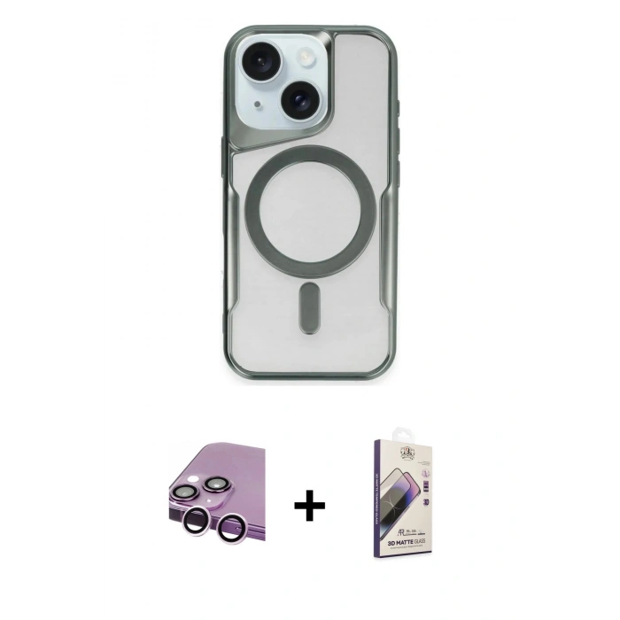 MARSİLYAN™- iPhone 14 Kılıf Yadigar Klasik Özel Seri - Siyah Bilvis 3D Mat Cam Ekran Koruyucu + Raze Metal Kamera Lens - MR