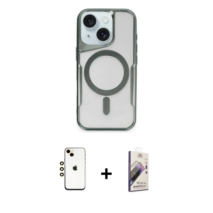 MARSİLYAN™- iPhone 14 Kılıf Yadigar Klasik Özel Seri - Siyah Bilvis 3D Mat Cam Ekran Koruyucu + Shine Kamera Lens - GD