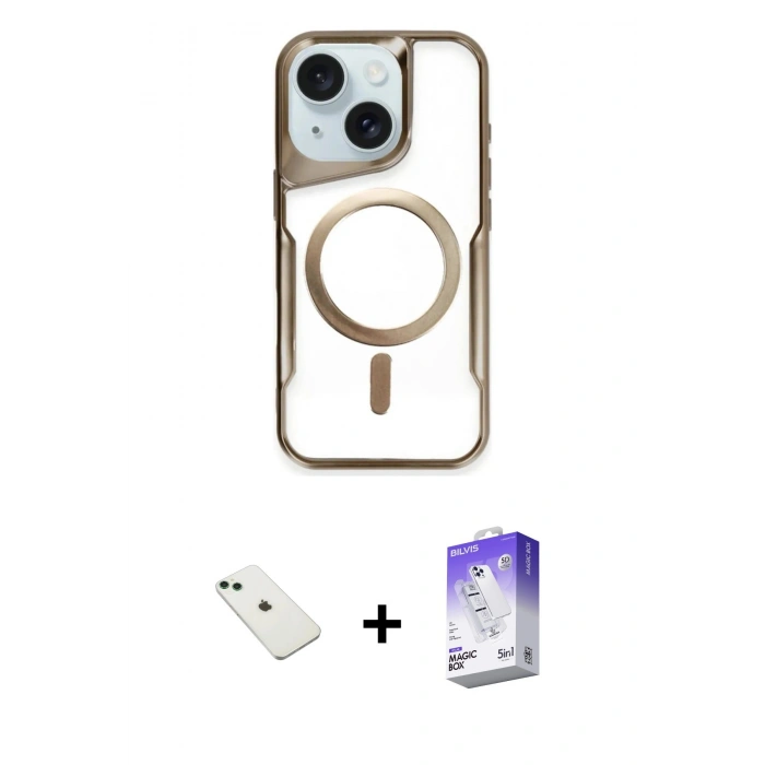 MARSİLYAN™- iPhone 14 Kılıf Yadigar Klasik Özel Seri - Siyah Bilvis 5in1 3D Magic Cam Ekran Koruyucu + Diamond Kamera Lens - YL