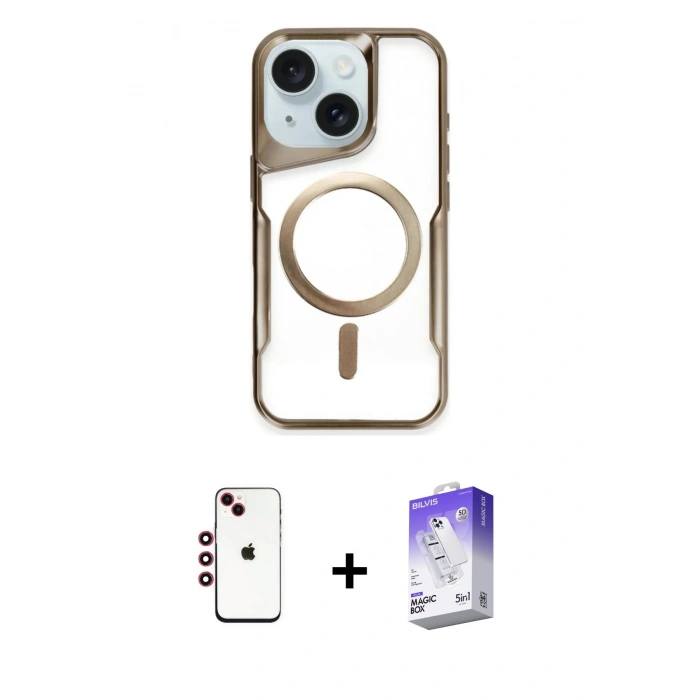 MARSİLYAN™- iPhone 14 Kılıf Yadigar Klasik Özel Seri - Siyah Bilvis 5in1 3D Magic Cam Ekran Koruyucu + Shine Kamera Lens - KI
