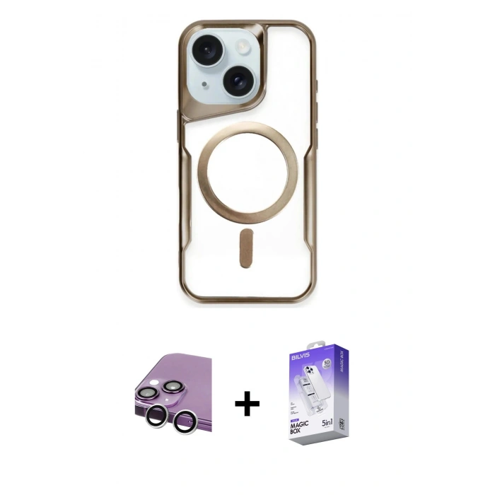 MARSİLYAN™- iPhone 14 Kılıf Yadigar Klasik Özel Seri - Siyah Bilvis 5in1 3D Magic Cam Ekran Koruyucu + Raze Metal Kamera Lens - GS