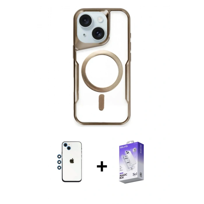 MARSİLYAN™- iPhone 14 Kılıf Yadigar Klasik Özel Seri - Siyah Bilvis 5in1 3D Magic Cam Ekran Koruyucu + Shine Kamera Lens - MI