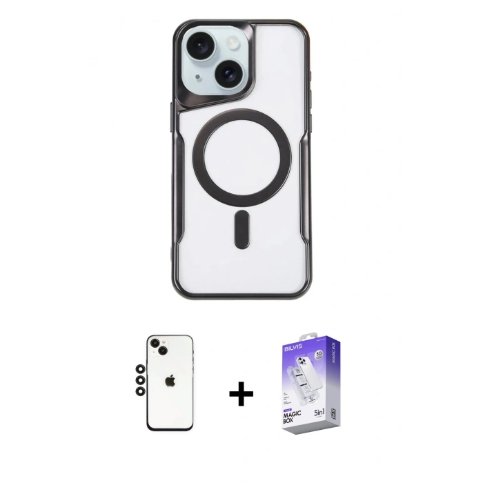 MARSİLYAN™- iPhone 14 Kılıf Yadigar Klasik Özel Seri - Siyah Bilvis 5in1 3D Magic Cam Ekran Koruyucu + Shine Kamera Lens - SH