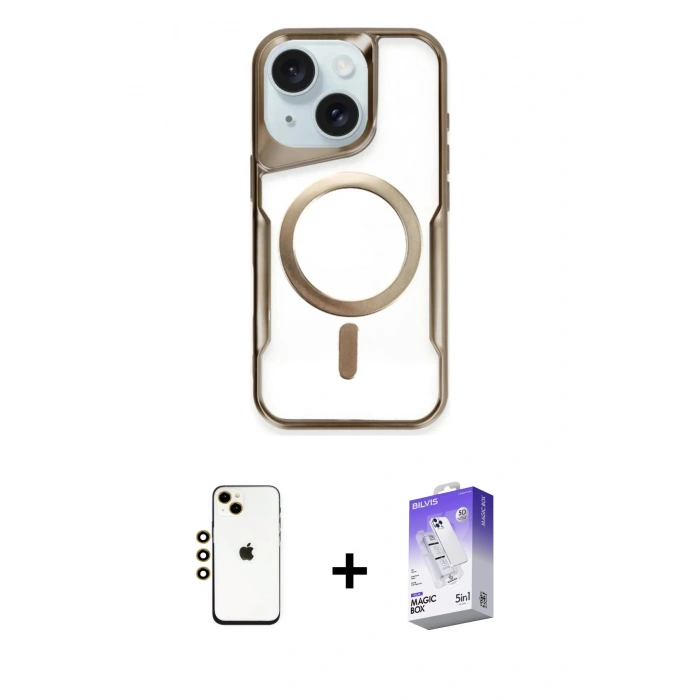 MARSİLYAN™- iPhone 14 Kılıf Yadigar Klasik Özel Seri - Siyah Bilvis 5in1 3D Magic Cam Ekran Koruyucu + Shine Kamera Lens - GD
