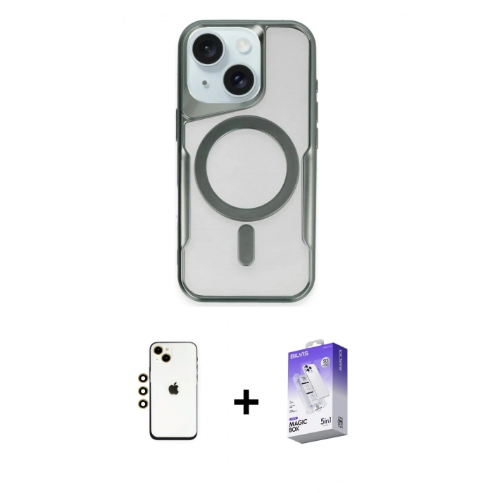 MARSİLYAN™- iPhone 14 Kılıf Yadigar Klasik Özel Seri - Siyah Bilvis 5in1 3D Magic Cam Ekran Koruyucu + Shine Kamera Lens - GD