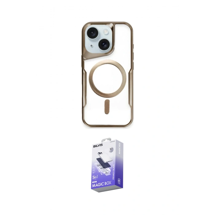 MARSİLYAN™- iPhone 14 Kılıf Yadigar Klasik Özel Seri - Siyah Bilvis 5in1 5D Magic Hayalet Cam Ekran Koruyucu
