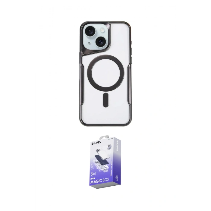 MARSİLYAN™- iPhone 14 Kılıf Yadigar Klasik Özel Seri - Siyah Bilvis 5in1 5D Magic Hayalet Cam Ekran Koruyucu