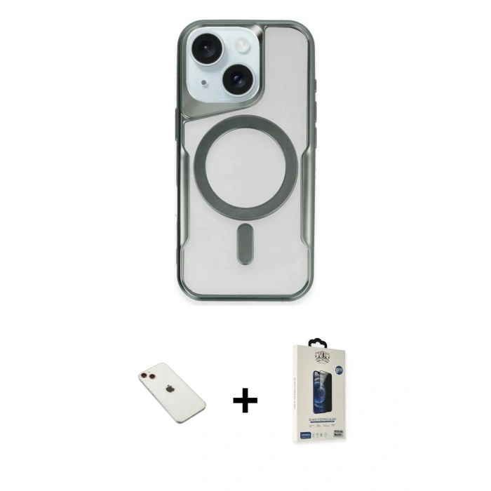 MARSİLYAN™- iPhone 14 Kılıf Yadigar Klasik Özel Seri - Siyah Bilvis Hayalet Cam Ekran Koruyucu + Diamond Kamera Lens - KI