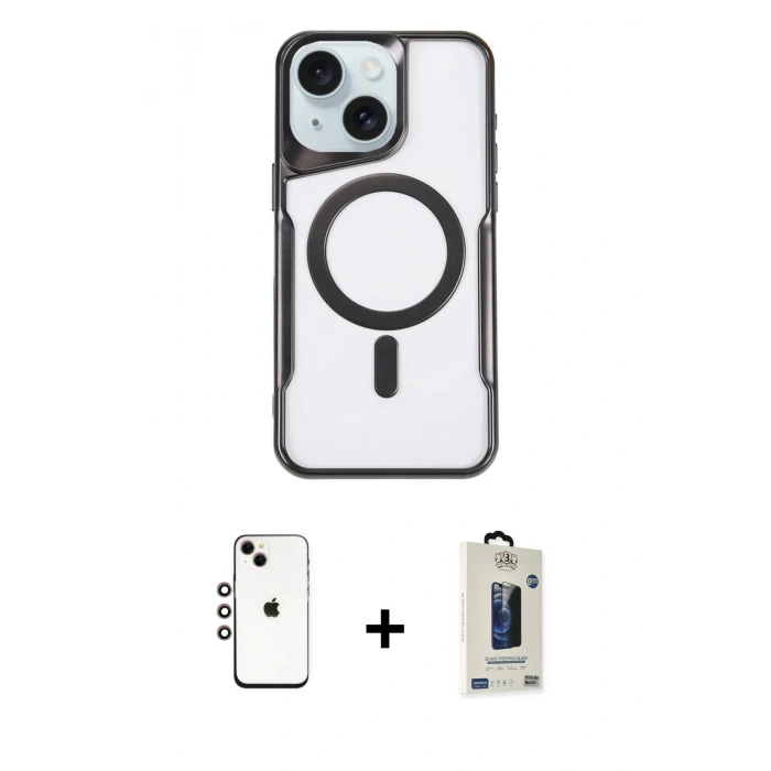 MARSİLYAN™- iPhone 14 Kılıf Yadigar Klasik Özel Seri - Siyah Bilvis Hayalet Cam Ekran Koruyucu + Shine Kamera Lens - GI