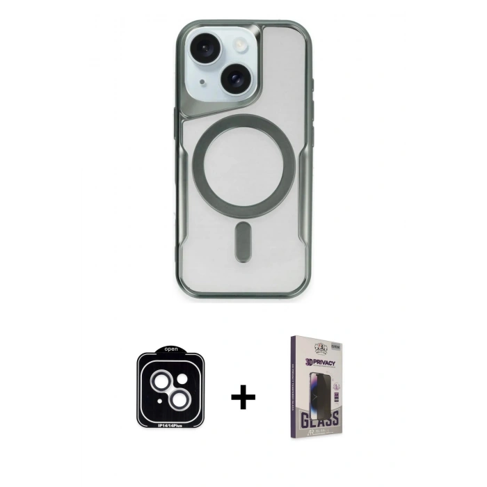 MARSİLYAN™- iPhone 14 Kılıf Yadigar Klasik Özel Seri - Siyah Bilvis Hayalet Cam Ekran Koruyucu + PVD Metal Kamera Lens - GS