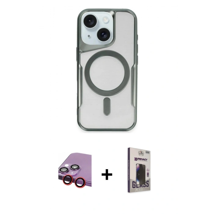 MARSİLYAN™- iPhone 14 Kılıf Yadigar Klasik Özel Seri - Siyah Bilvis Hayalet Cam Ekran Koruyucu + Raze Metal Kamera Lens - KI