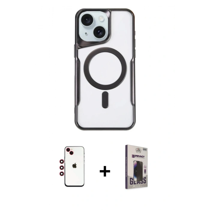 MARSİLYAN™- iPhone 14 Kılıf Yadigar Klasik Özel Seri - Siyah Bilvis Hayalet Cam Ekran Koruyucu + Shine Kamera Lens - KI