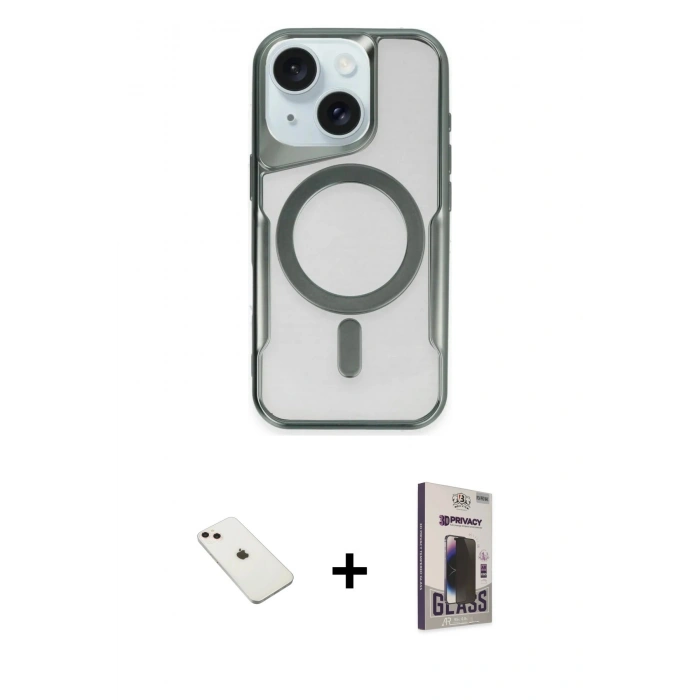 MARSİLYAN™- iPhone 14 Kılıf Yadigar Klasik Özel Seri - Siyah Bilvis Hayalet Cam Ekran Koruyucu + Diamond Kamera Lens - PE